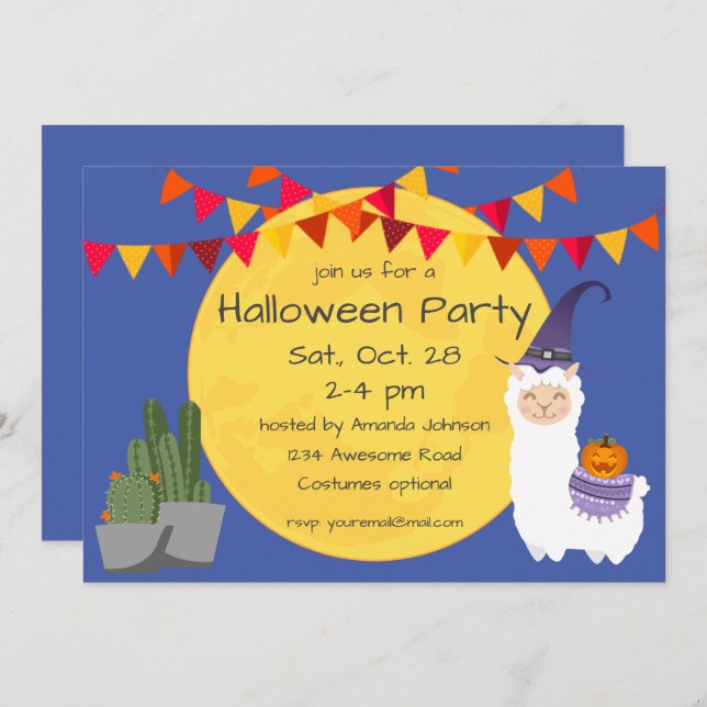 Halloween Llama-Party Einladung (Vorne/Hinten)