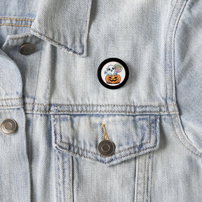 Halloween Lollipop Ghost On Pumpkin badge Button (Beispiel)