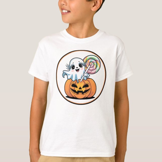 Halloween Lollipop Ghost On Pumpkin T-Shirt (Vorderseite)