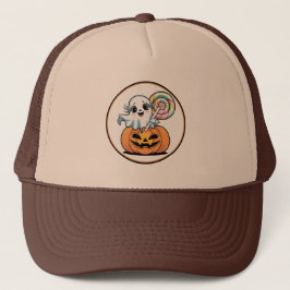 Halloween Lollipop Ghost On Pumpkin Truckerkappe