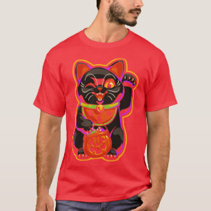 Halloween Lucky Black Cat Maneki Neko T-Shirt