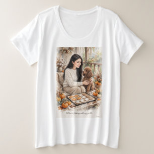 Halloween-Mädchen mit Pudel Große Größe T-Shirt