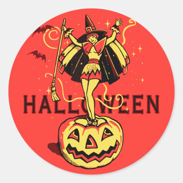 Halloween-Mädchen (Vintag) Runder Aufkleber (Vorderseite)