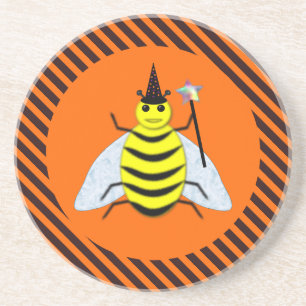 Halloween Magic Bee Hexe Orange und Schwarze Strei Getränkeuntersetzer