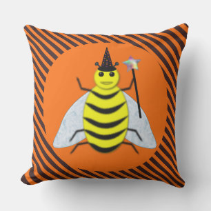 Halloween Magic Bee Hexe Orange und Schwarze Strei Kissen