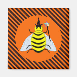Halloween Magic Bee Hexe Orange und Schwarze Strei Magnet