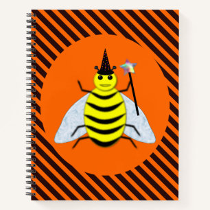 Halloween Magic Bee Hexe Orange und Schwarze Strei Notizbuch