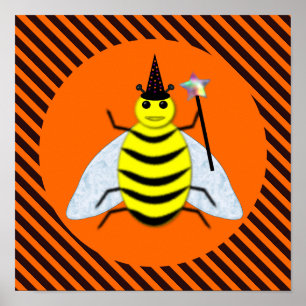 Halloween Magic Bee Hexe Orange und Schwarze Strei Poster