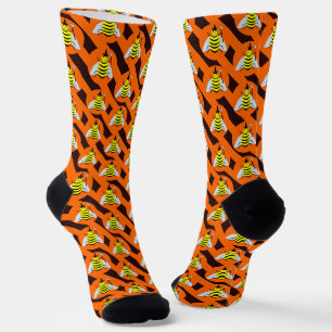 Halloween Magic Bee Hexe Orange und Schwarze Strei Socken