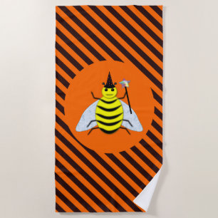 Halloween Magic Bee Hexe Orange und Schwarze Strei Strandtuch
