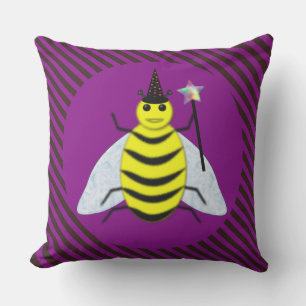 Halloween Magic Bee Wizard Lila und schwarz Streif Kissen