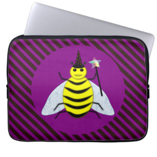 Halloween Magic Bee Wizard Lila und schwarz Streif Laptopschutzhülle
