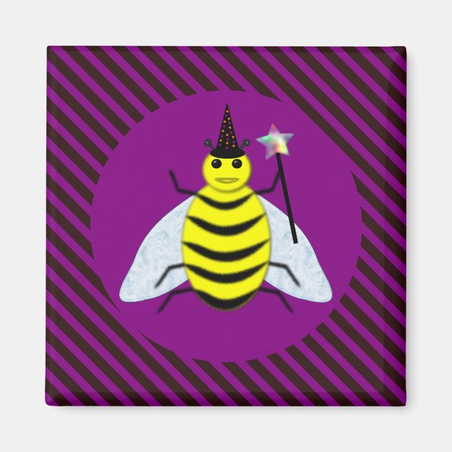 Halloween Magic Bee Wizard Lila und schwarz Streif Magnet (Vorne)