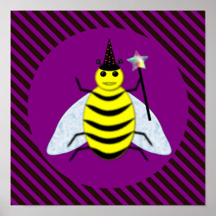 Halloween Magic Bee Wizard Lila und schwarz Streif Poster