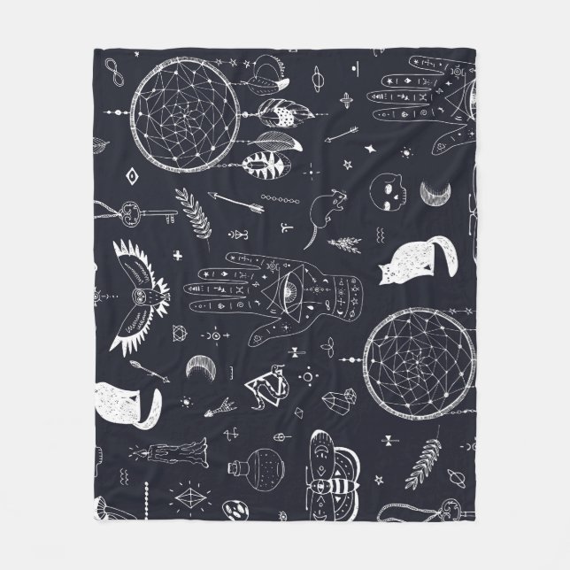Halloween Magic: Vintages Doodle-Muster. Fleecedecke (Vorderseite)