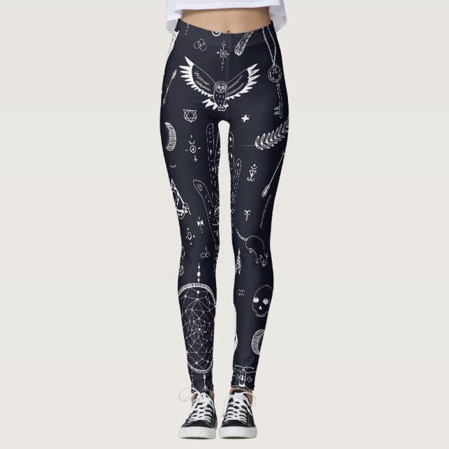 Halloween Magic: Vintages Doodle-Muster. Leggings (Vorderseite)
