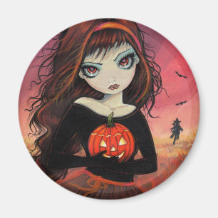 Halloween Magnet Big Eye Girl mit Pumpkin