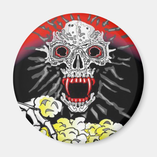 Halloween Magnet Skelett Eating Buttered Popcorn (Vorne)