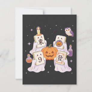 Halloween Mahjong Geister halten gruselige Kacheln Mitteilungskarte