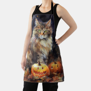 Halloween Maine Coon Katze mit Kürbissen Gruselig Schürze