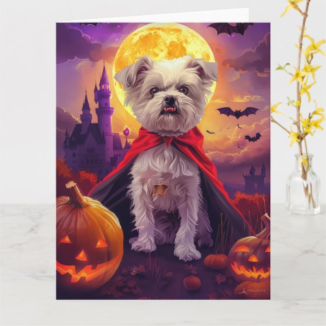 Halloween Maltese Vampire Pumpkins Beängstigend Karte (Gelbe Blume)