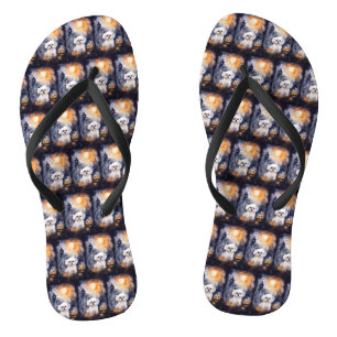 Halloween Maltesisch mit Pumpkins Beängstigend Flip Flops