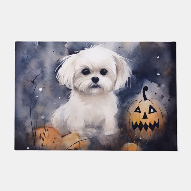 Halloween Maltesisch mit Pumpkins Beängstigend Fußmatte (Vorderseite)