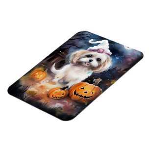 Halloween Malti Tzu mit Pumpkins Beängstigend Magnet
