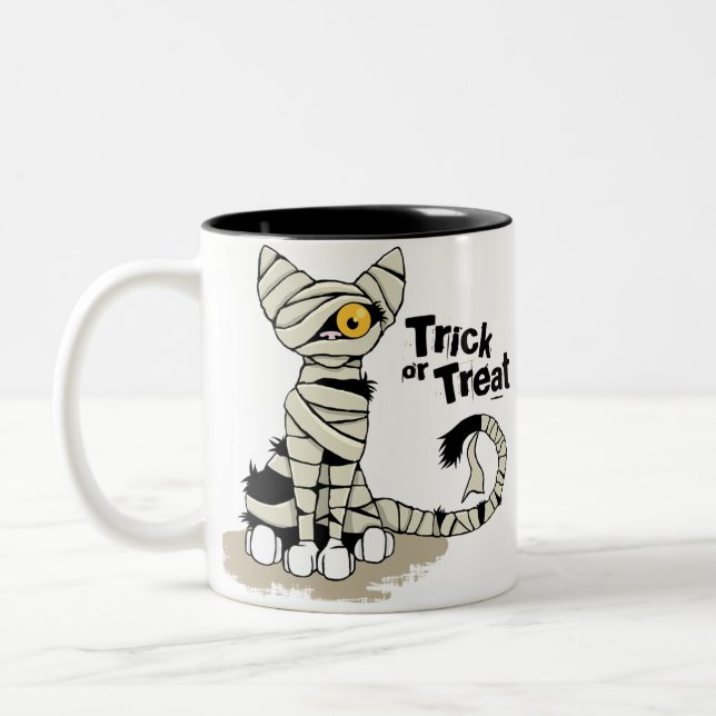 Halloween-Mama-Katzen-Trick-oder Leckerei-Tasse Zweifarbige Tasse (Links)