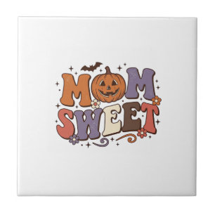 Halloween-Mama Süßer Kürbis Vintage-Shirt-Design_1 Fliese