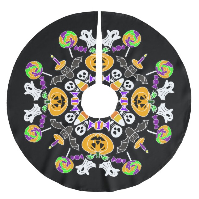 Halloween Mandala Geister, Pumpkins, Fledermäuse u Polyester Weihnachtsbaumdecke (Vorderseite)
