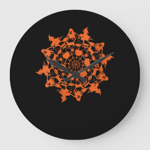 Halloween-Mandala-Spinne-Hexe-Geist-Totenkopf-Gesc Große Wanduhr
