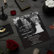Halloween Mansion Couple Wedding Oktober Einladung