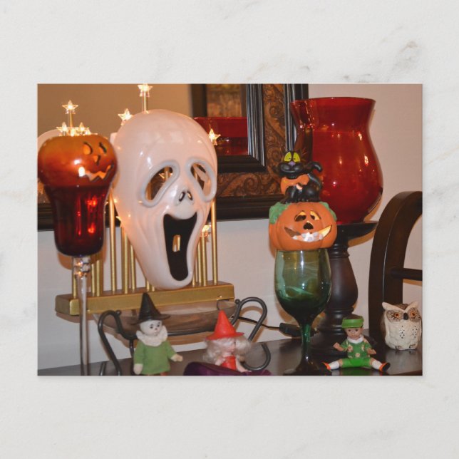 Halloween Maske und Figurinen Postkarte (Vorderseite)