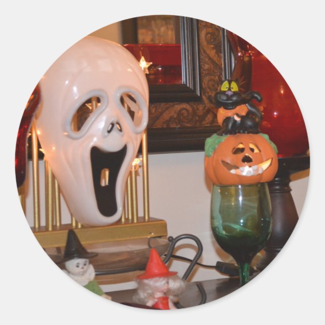 Halloween Maske und Figurinen Runder Aufkleber (Vorderseite)