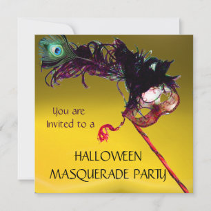 HALLOWEEN MASKENBALL, Gelb Orange Einladung