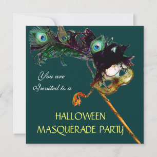 HALLOWEEN MASKENBALL, Grün gelb Einladung