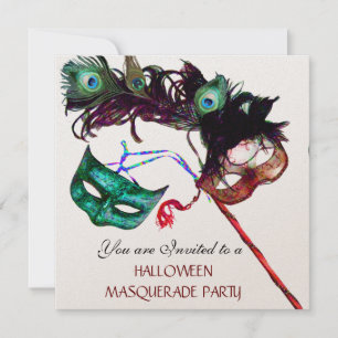 HALLOWEEN MASKENBALL, Schwarz Gold Metallisch Einladung
