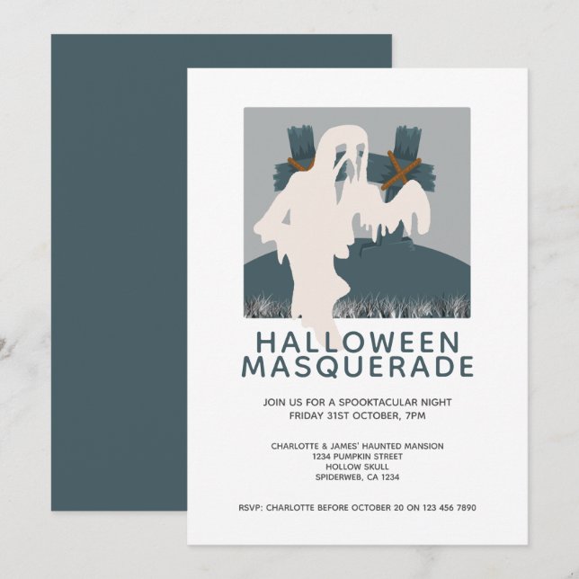 Halloween Masquerade Ghost und Grave Personalisier Einladung (Vorne/Hinten)