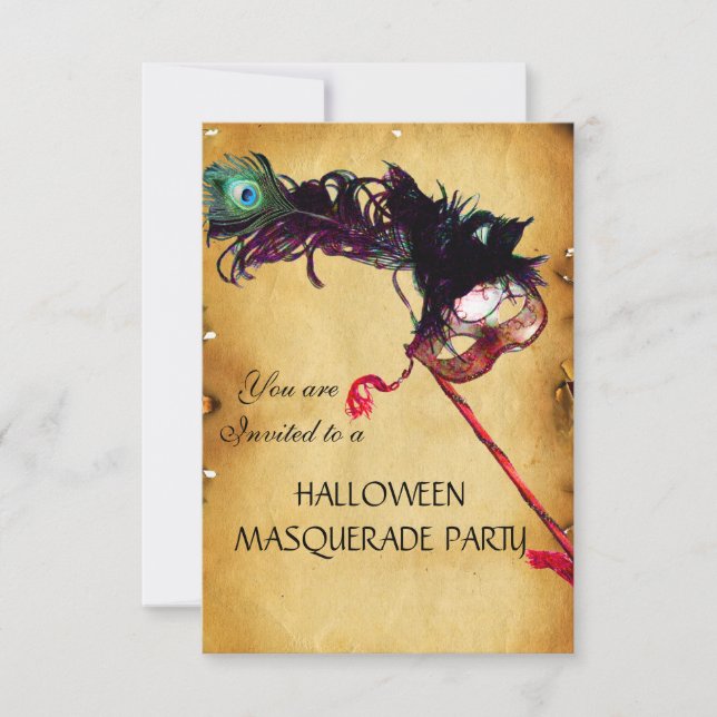 HALLOWEEN MASQUERADE PARTY, Pergament-uAwg Einladung (Vorderseite)