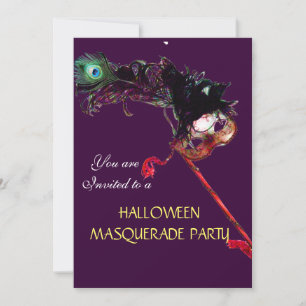 HALLOWEEN MASQUERADE PARTY, schwarz Einladung