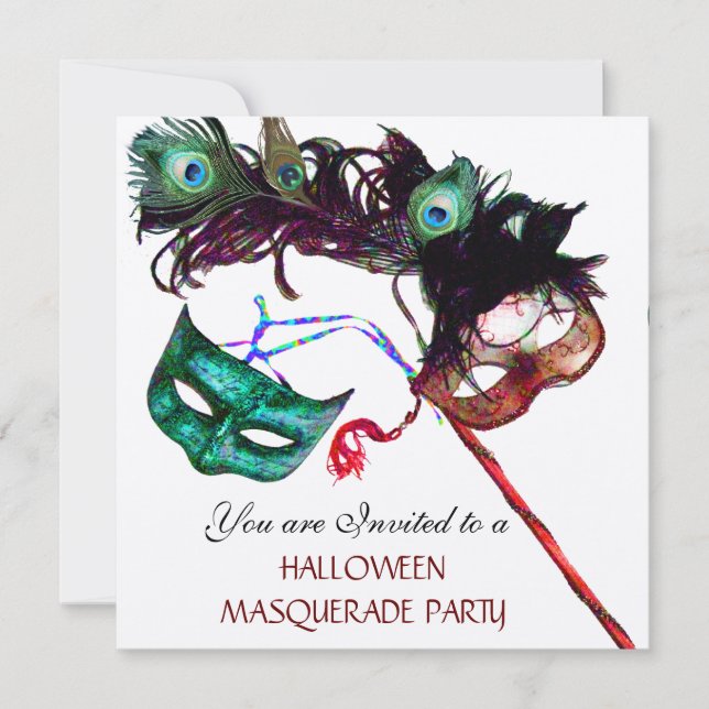 HALLOWEEN MASQUERADE PARTY, Schwarz-Gold-Metallic Einladung (Vorderseite)