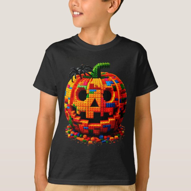 Halloween Master Builder Kürbis Kinder Bausteine T-Shirt (Vorderseite)