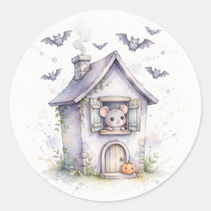 Halloween-Maus im Spukhaus Runder Aufkleber