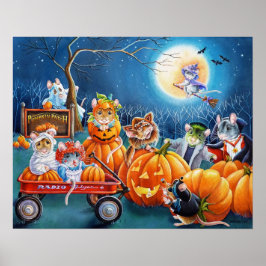 Halloween Mäuse in Pumpkin Patch Wasserfarbe 16x20 Poster