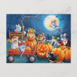 Halloween Mäuse in Pumpkin Patch Wasserfarbe Kunst Postkarte