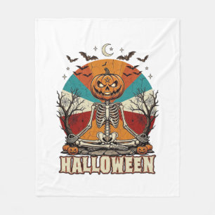 Halloween meditierender Kürbisskelett Retro-Sonne  Fleecedecke