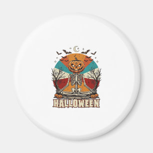 Halloween meditierender Kürbisskelett Retro-Sonne  Magnet