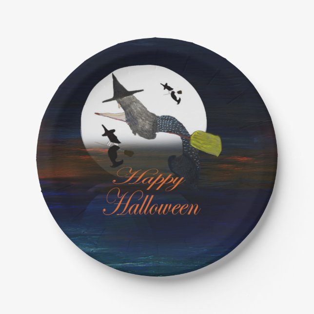 Halloween Meerjungfrau Hexe in Mondlicht-Tellern. Pappteller (Vorderseite)