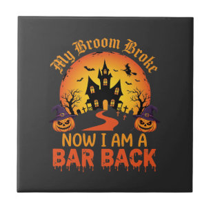 Halloween Mein Besen Brach Bar Zurück Hexe Fliese
